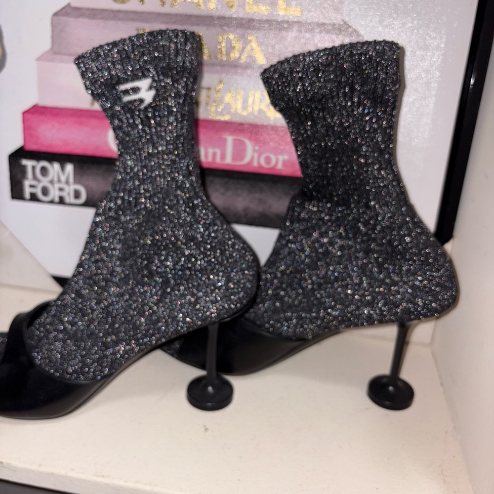 Balenciaga Sparkly Black Sock Heels